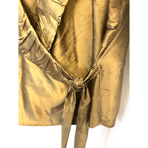 Sunny Leigh Blouse Womens 20W Gold Silk Wrap Ruffle Tie Front Dressy Top - Picture 4 of 6